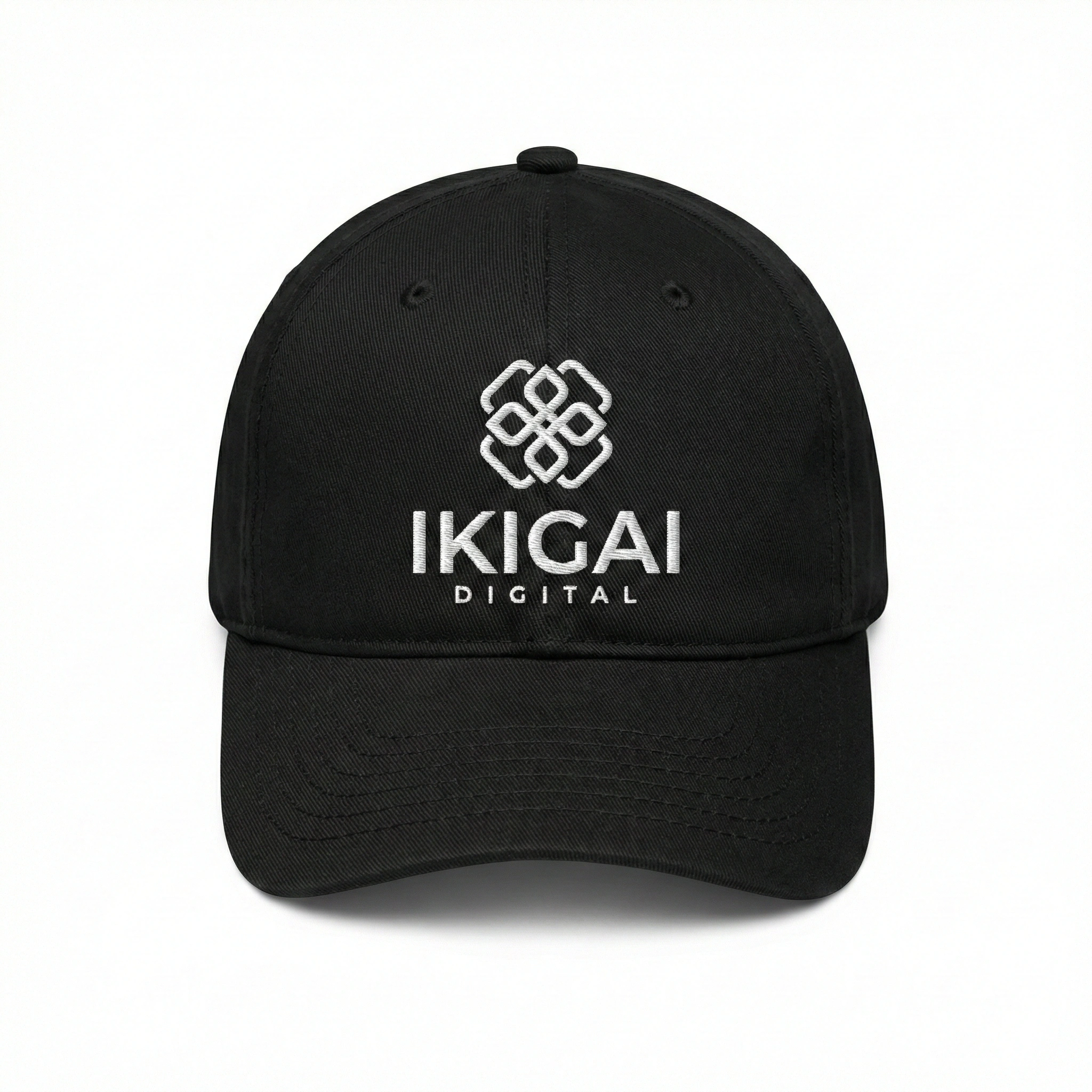 黑色棒球帽前幅刺繡白色幾何 Logo