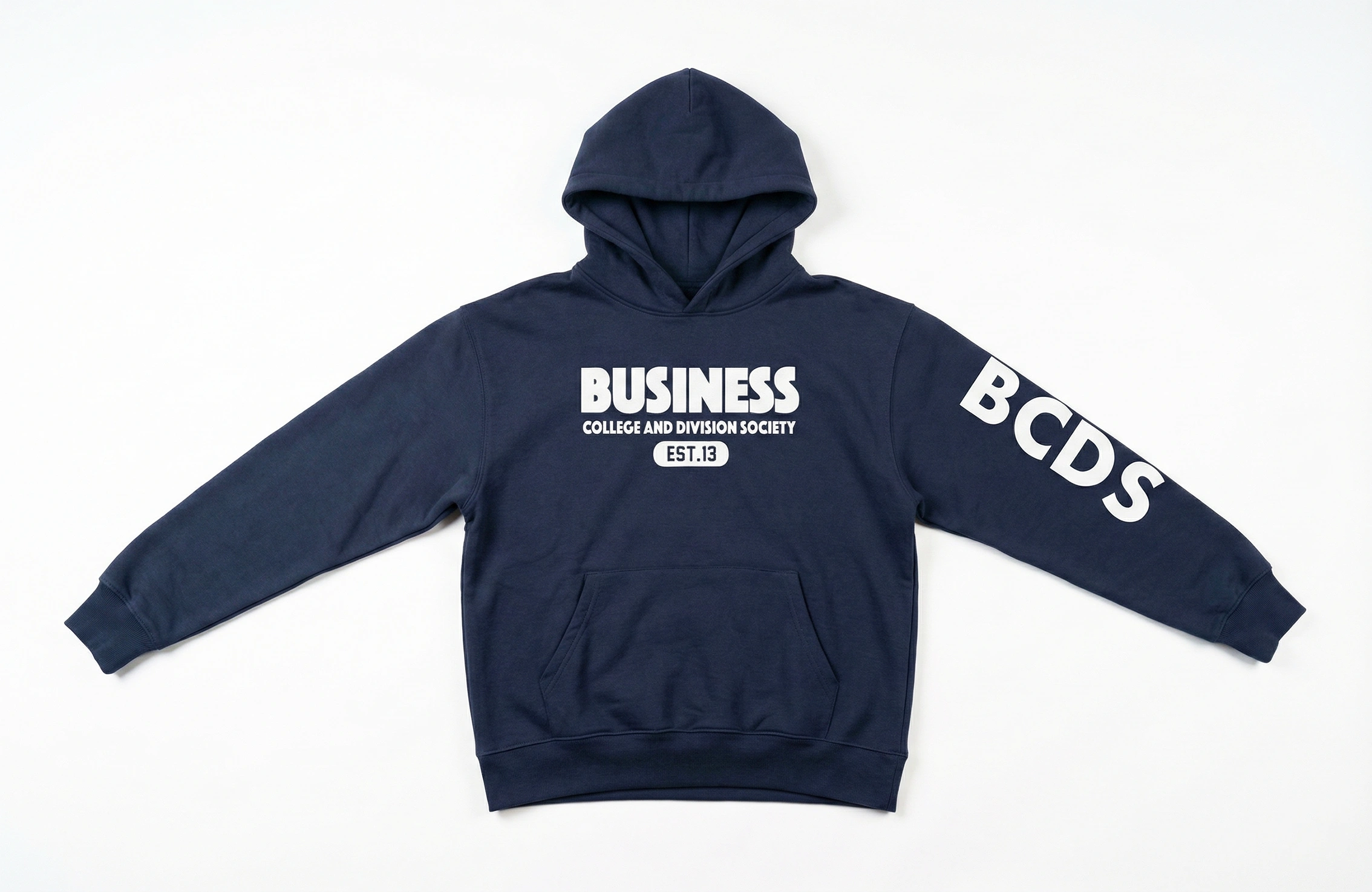 海軍藍套頭 Hoodie 正面及袖位 BCDS 圖案印刷作品
