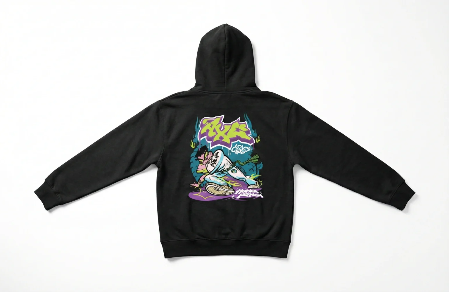 黑色套頭 Hoodie 背面全彩印刷作品