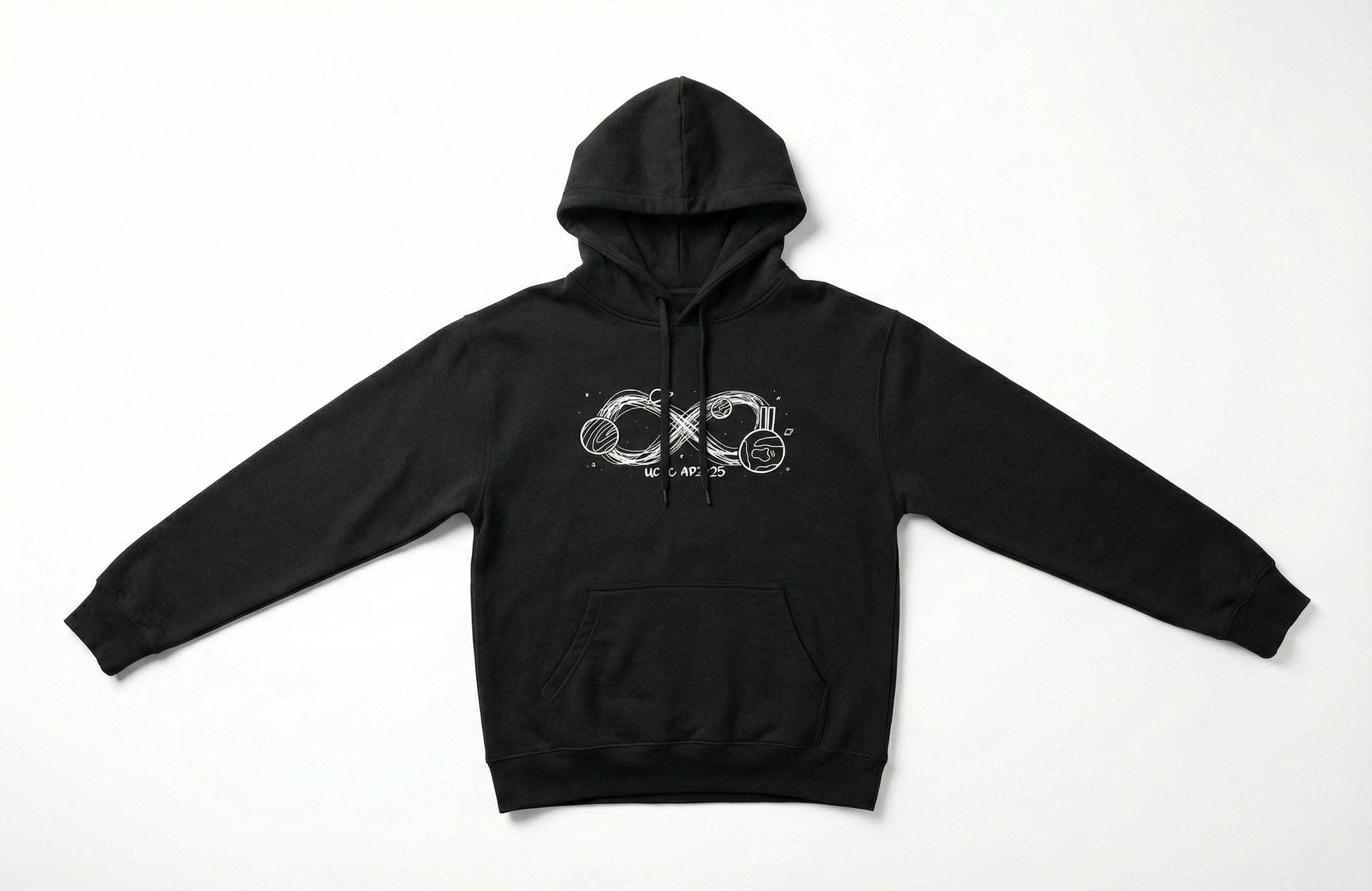 黑色套頭 Hoodie 正面太空塗鴉圖案印刷作品
