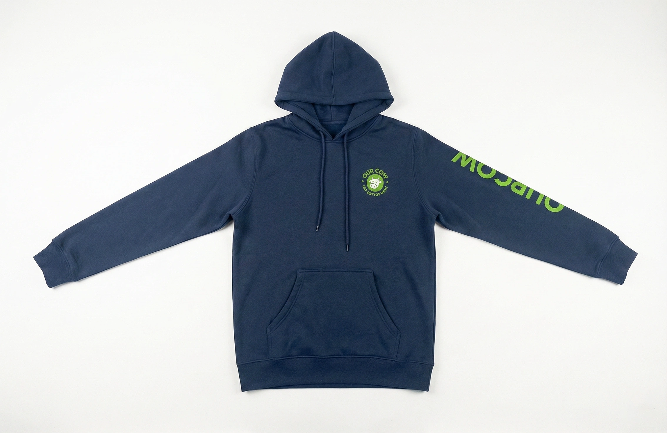 海軍藍套頭 Hoodie 正面及袖位 Mojanno 圖案印刷作品