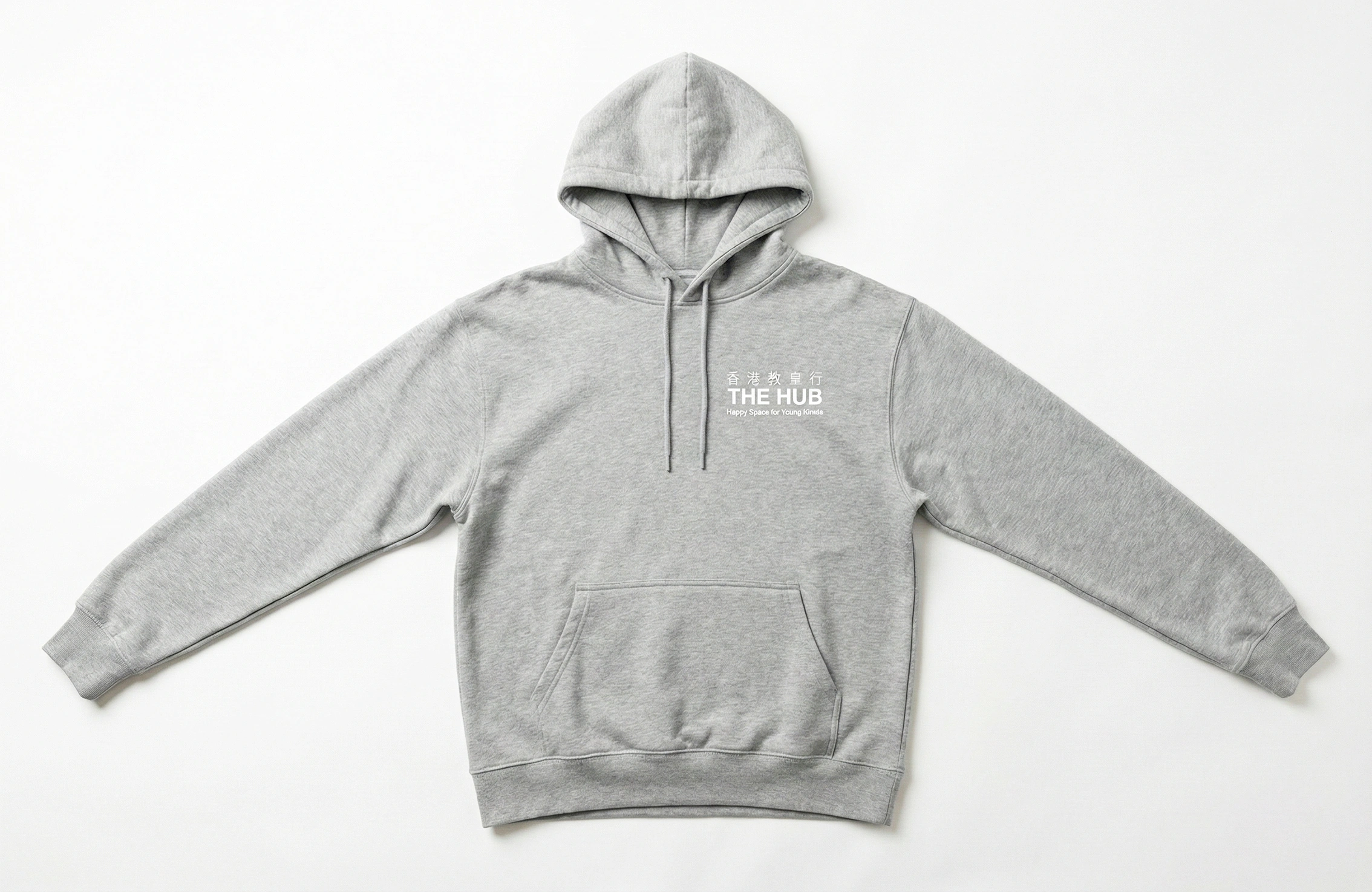 灰色套頭 Hoodie 左胸 The Hub 標誌印刷作品