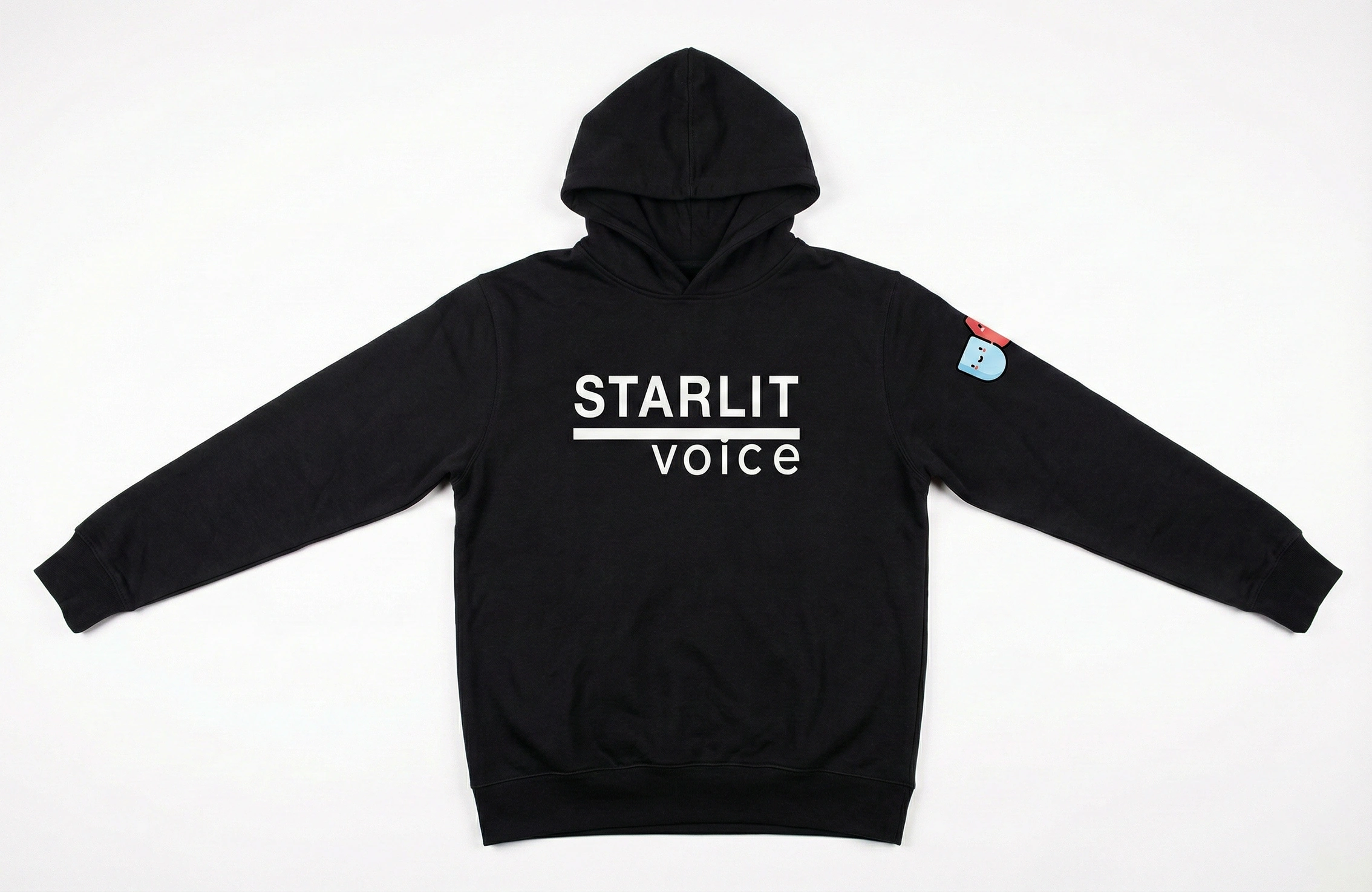 黑色套頭 Hoodie 正面 Starlit Voice 圖案印刷作品