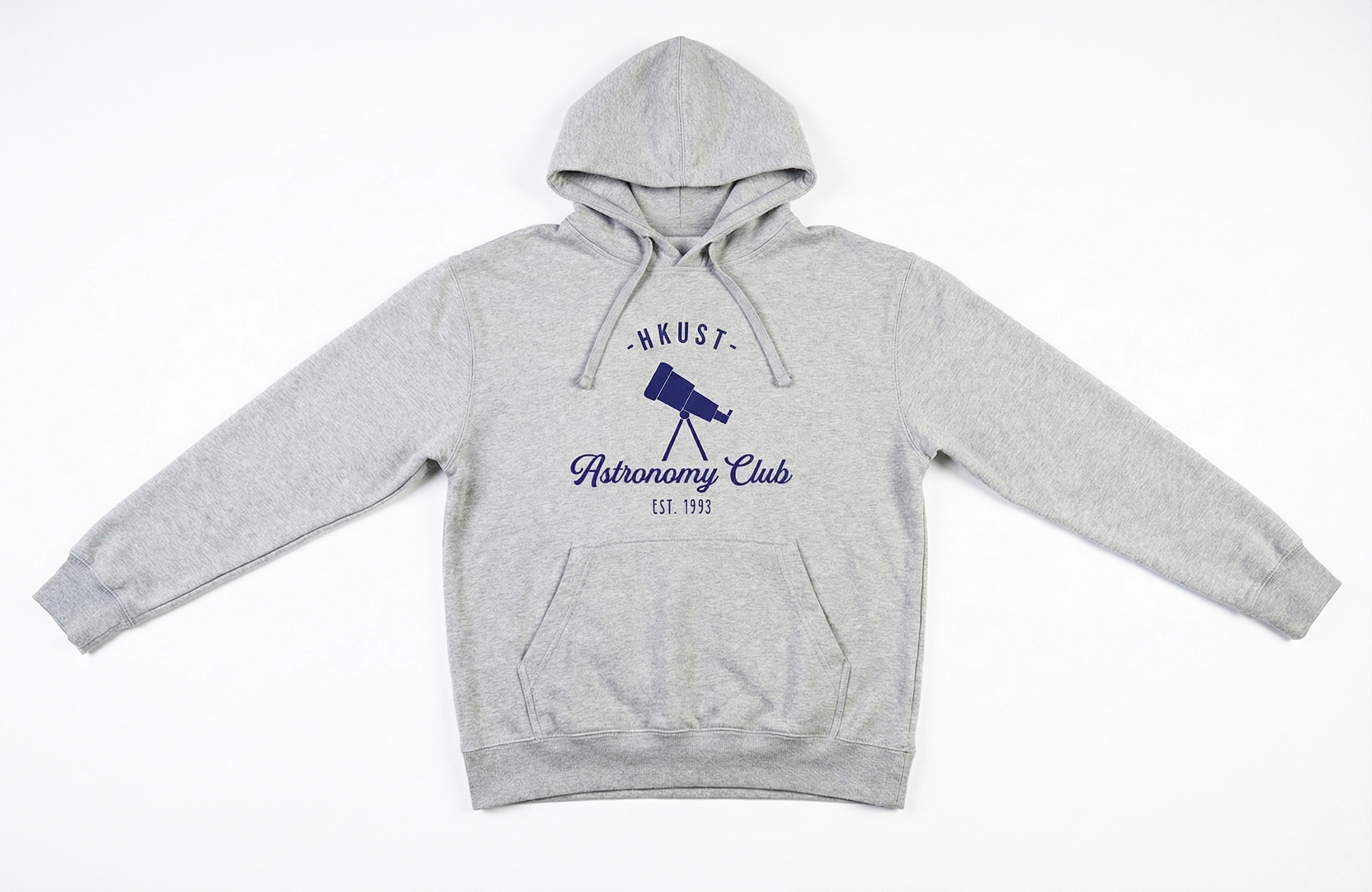 灰色套頭 Hoodie 正面 HKUST 天文學會望遠鏡圖案作品