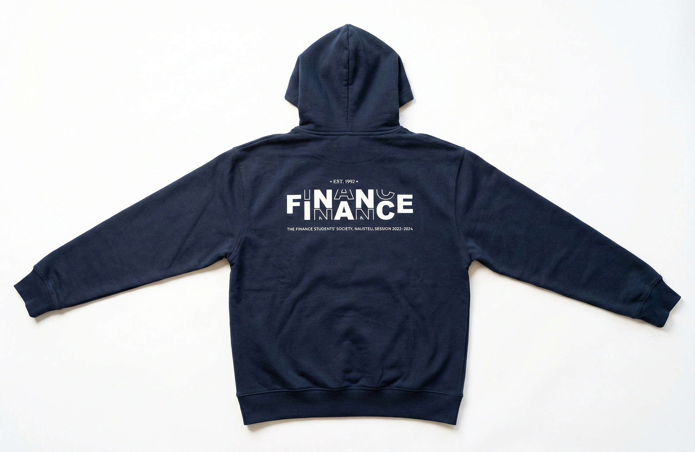 海軍藍套頭 Hoodie 背面 Finance Society 圖案作品
