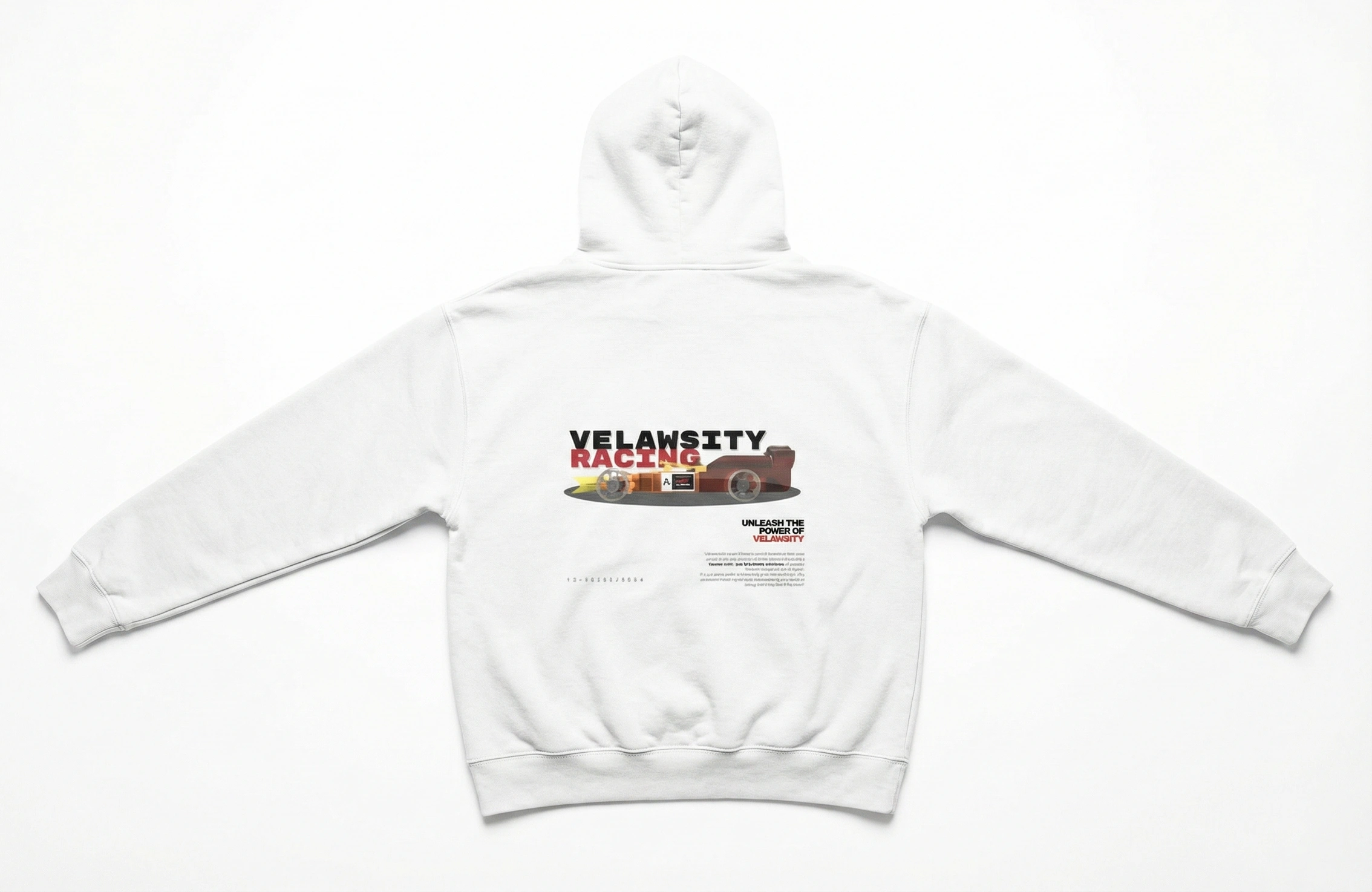 白色套頭 Hoodie 背面賽車圖案印刷作品