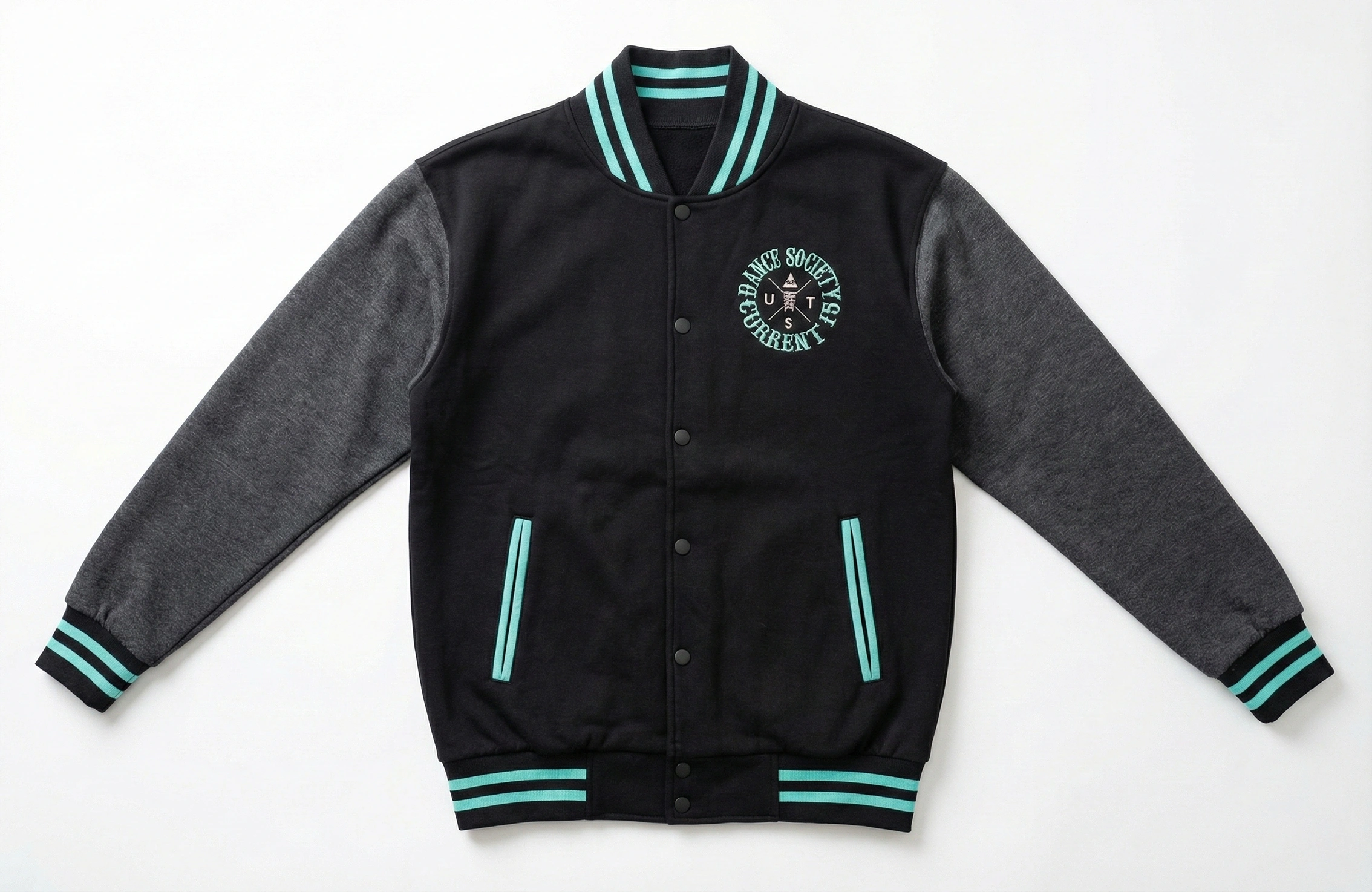 黑灰薄荷綠 Business Society Letterman Jacket 正面作品