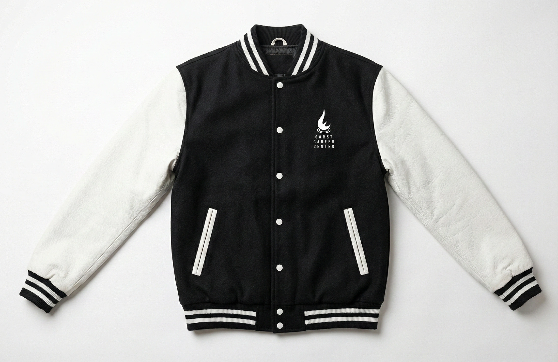 黑白拼色 Career Center Letterman Jacket 正面案例