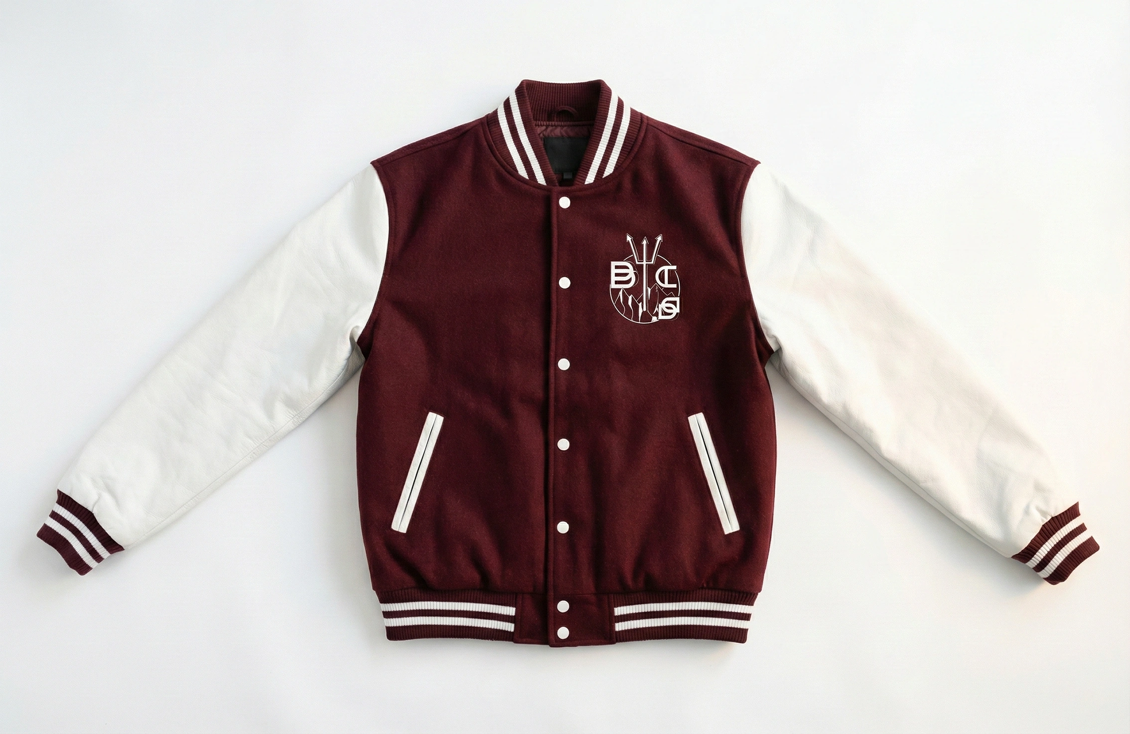 酒紅白色盾章 Letterman Jacket 正面作品