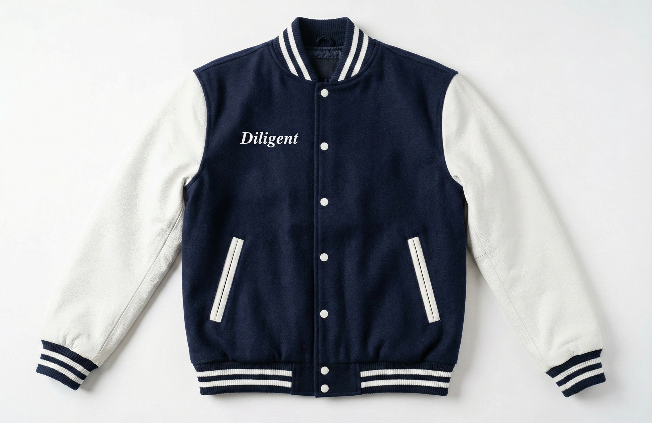 海軍藍白色 Diligent 團體棒球褸正面作品