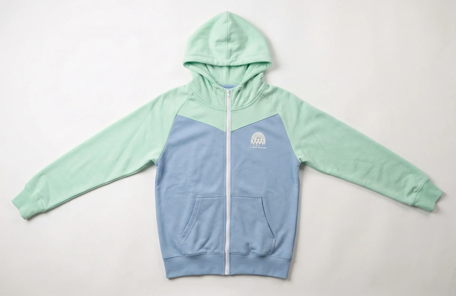薄荷綠及淺藍拼色 Zip Up Hoodie 訂製作品
