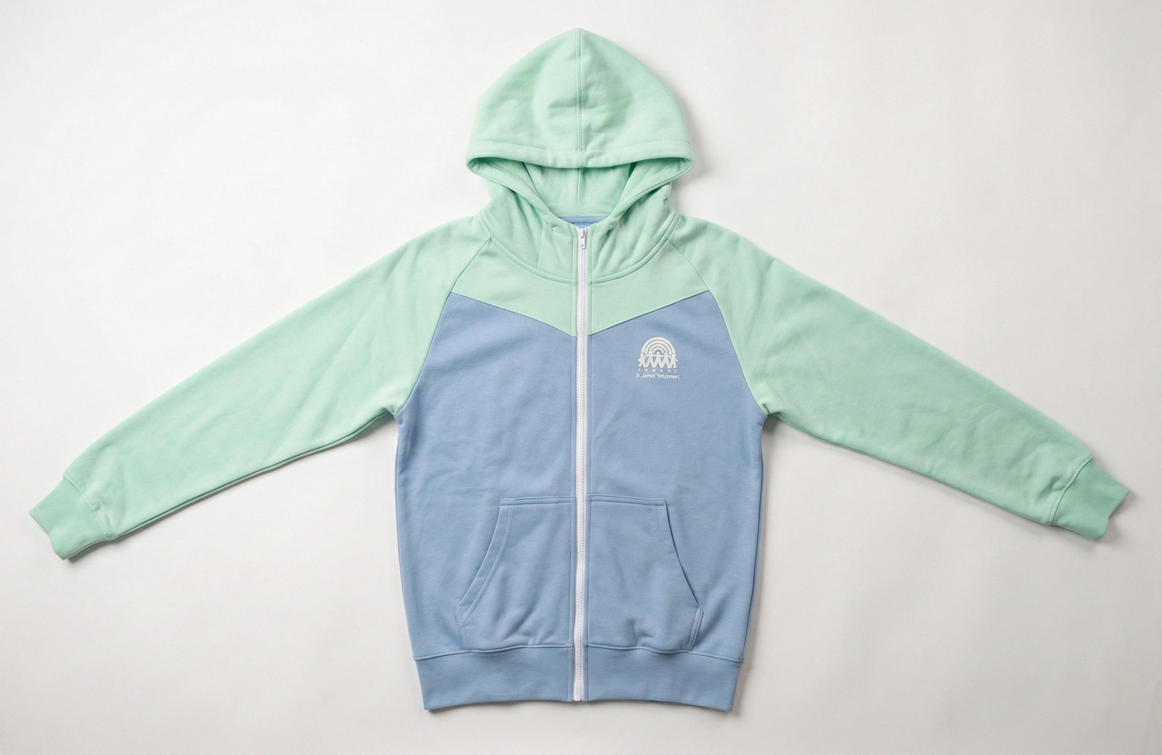 St James 薄荷綠藍色拼色拉鍊衛衣作品